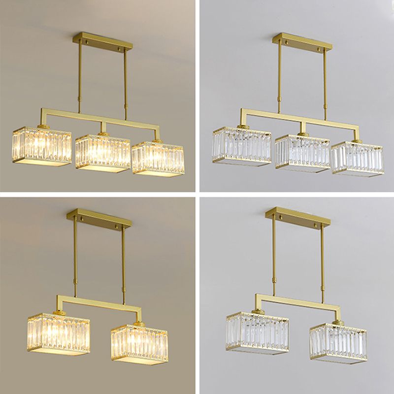 Modern Simple Island Pendant Rectangle Shade Crystal Island Lights for Restaurant