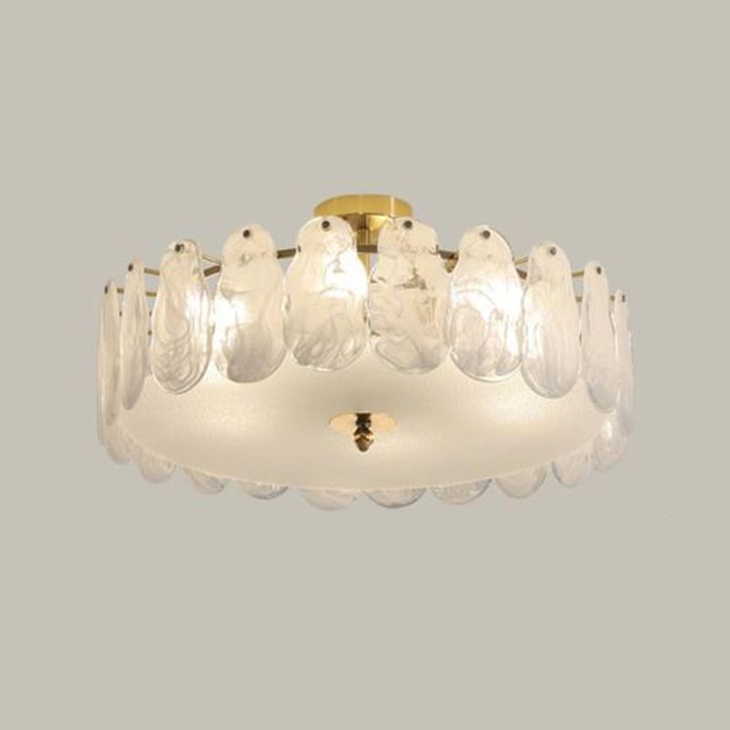Glass Round Shape Flush Mount Light Modern-Style Multi Lights Flush Ceiling Light in Gold