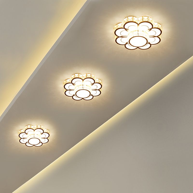 Plafonnier Fleur Simplicité Cristal Biseauté 10"/12" Largeur LED Plafonnier En Or