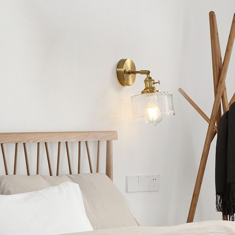 Cylinder Wall Sconce Lighting Simple Style Glass Bedroom Sconce Light Fixture in Gold
