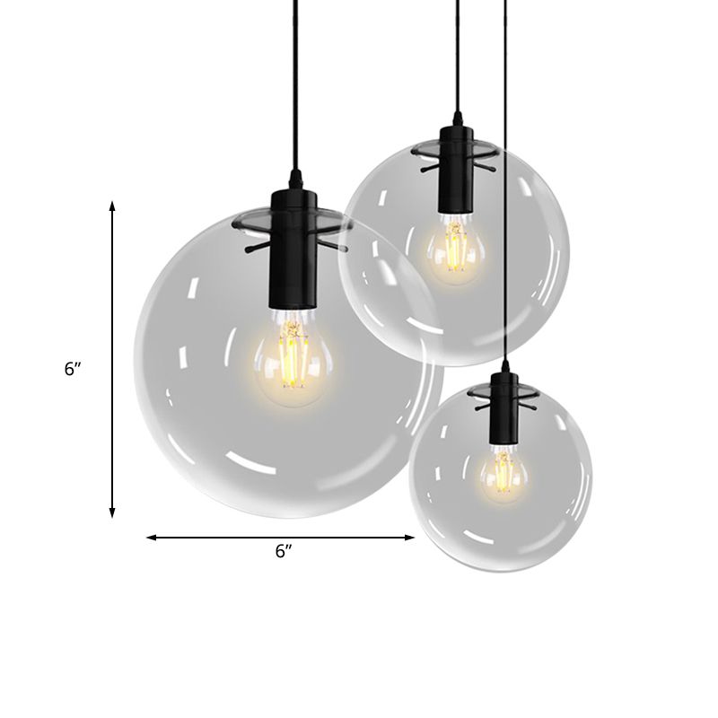 6"/8"/12" Wide Orb Pendant Lighting Contemporary 1 Light Clear Glass Hanging Ceiling Light in Black for Living Room