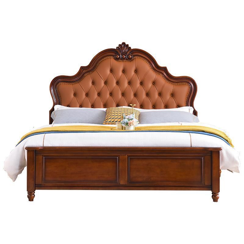 Victorian Tufted Standard Bed Rubberwood Panel Bed with Upholstered Headboard