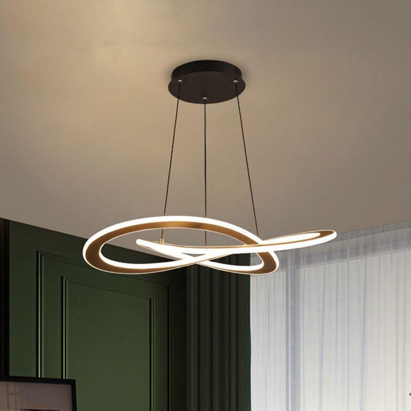 Knotting Circular Pendant Chandelier Simplicity Metal Coffee Hanging Ceiling Lamp in Warm/White Light