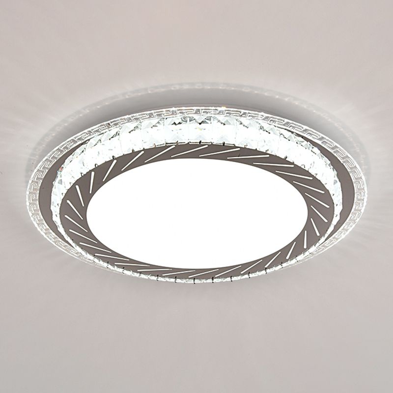 Drum LED Flush Mount Light Simplicity Crystal Bedroom Flush Mount Ceiling Light in Stainless-Steel