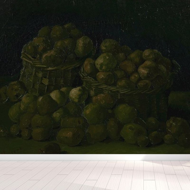 Modern Style Teenagers Mural Decal Plentiful Fruits and Baskets Black Wall Covering