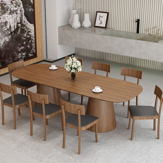 Oval Solid Wood Dining Table Contemporary Dining Table with Double Pedestal Base