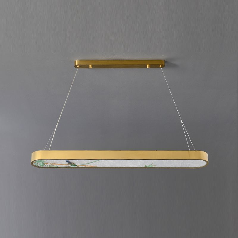 Modern Style Oval Shape Island Light White Glass 1 Light Island Lighting in Gold