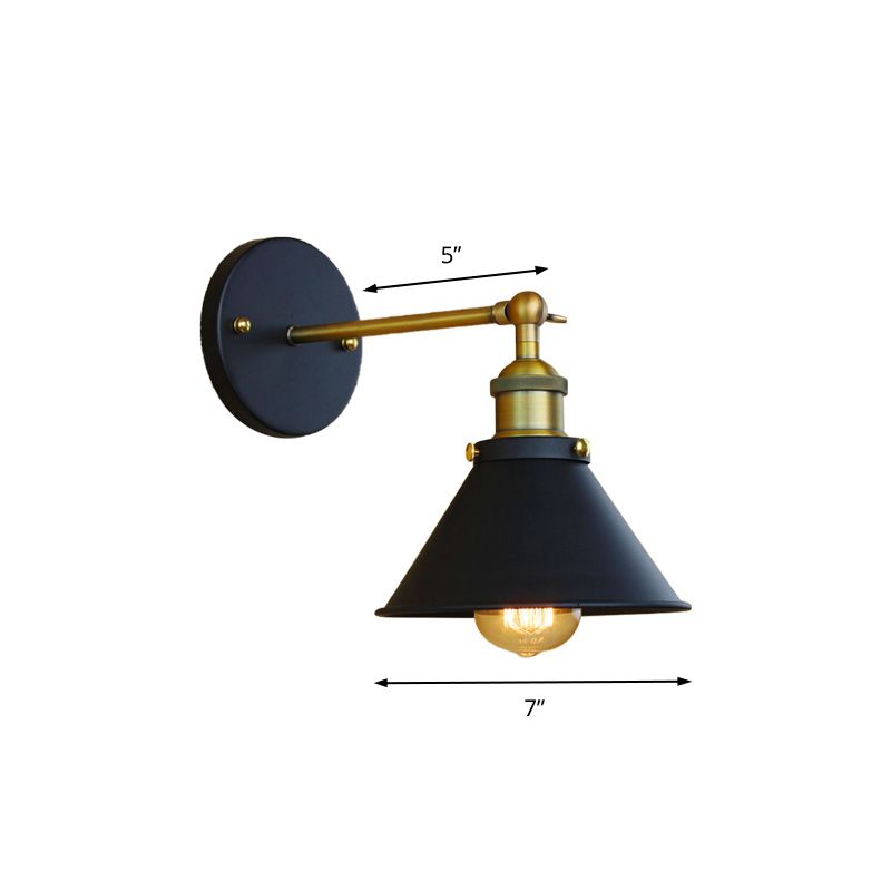 1 Lampada a parete conica leggera Stile industriale in ottone in ottone muro per soggiorno, larghezza 7 "/10"