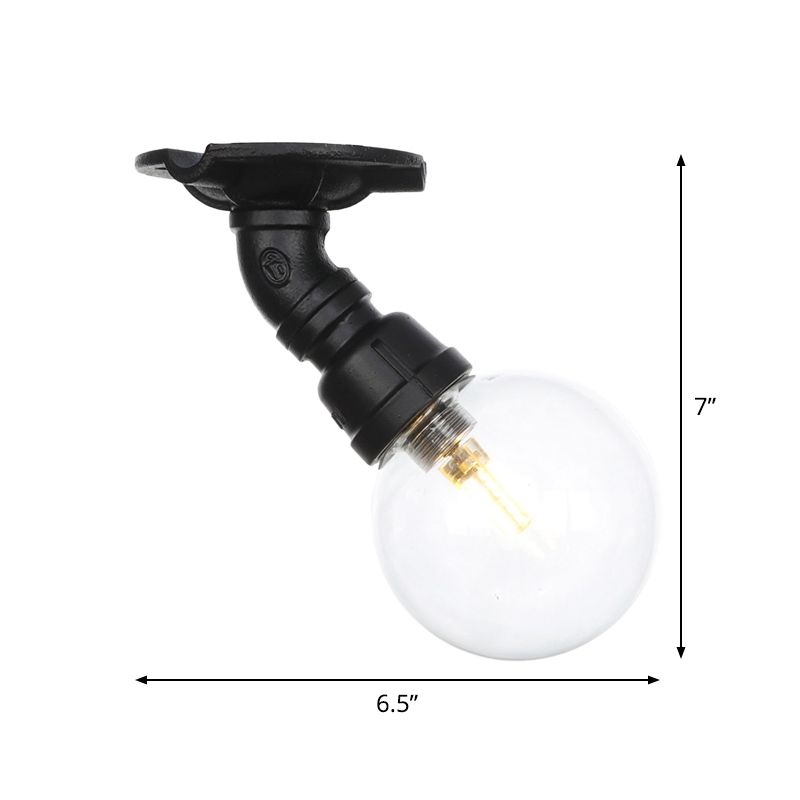 Orb Clear Glass Semi Flush Lighting Industrial 1 Bulb Restaurant Ceiling Mounted Fixture in Black