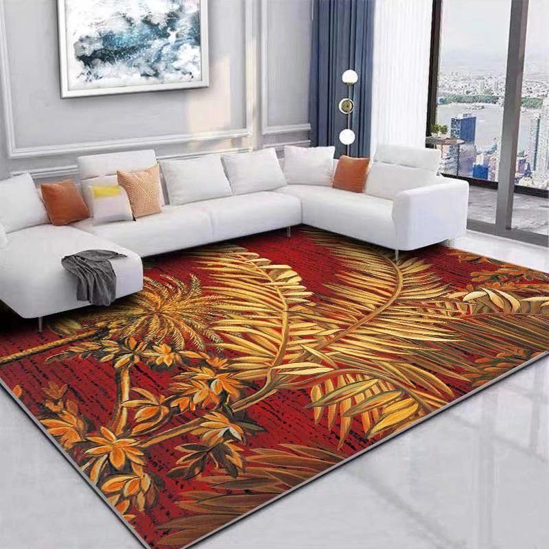Black Modern Area Carpet Floral Pattern Polyester Area Rug Stain Resistant Rug for Home Decor