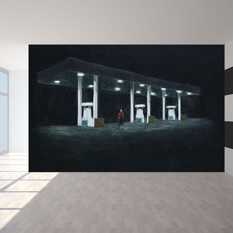 Contemporary Art Station Painting Mural Non-Woven Stain-Proof Black Wall Covering for Playroom