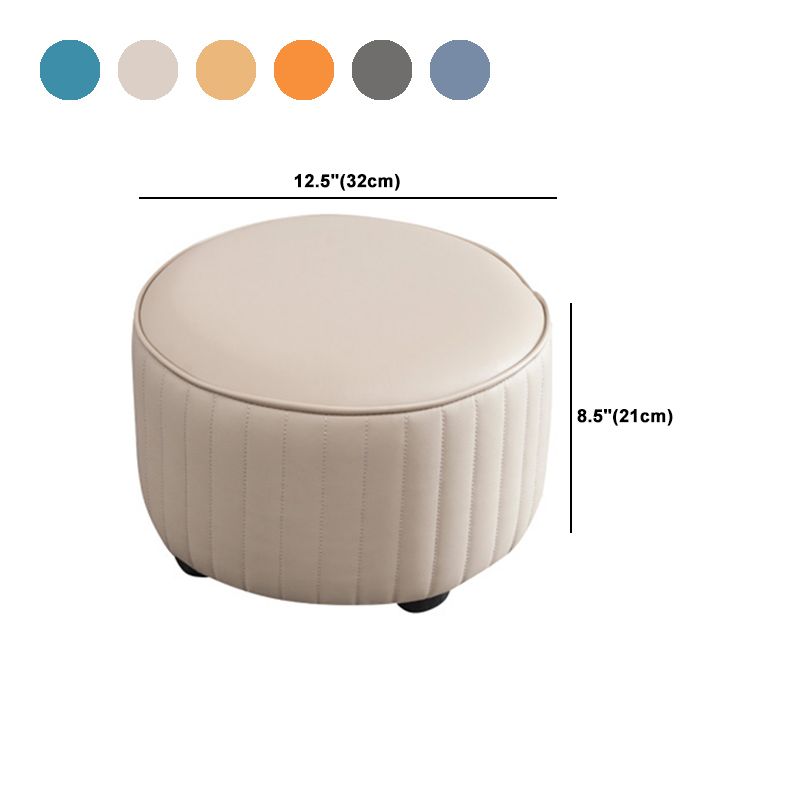 Modern Round Ottoman Solid Color Leather Water Resistant Footstool Ottoman