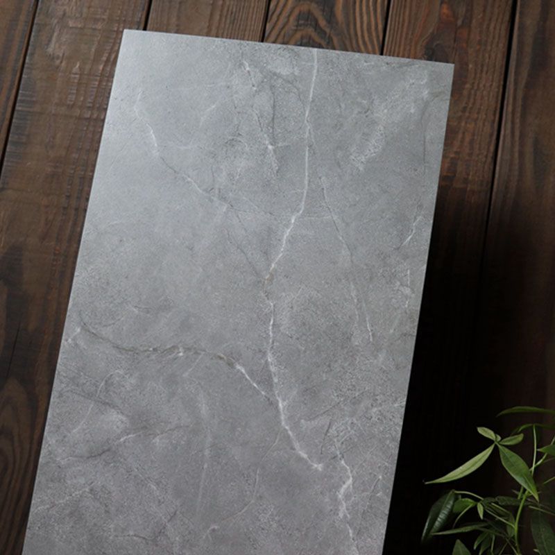 Gray Matte Singular Tile Marble Appearance Straight Edge Rectangular Floor Tile