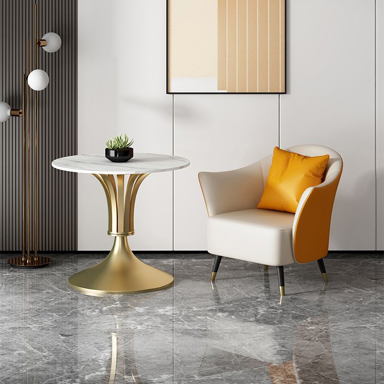 Metal Traditional Luxury Round Table Sintered Stone Indoor Table with Tulip Base