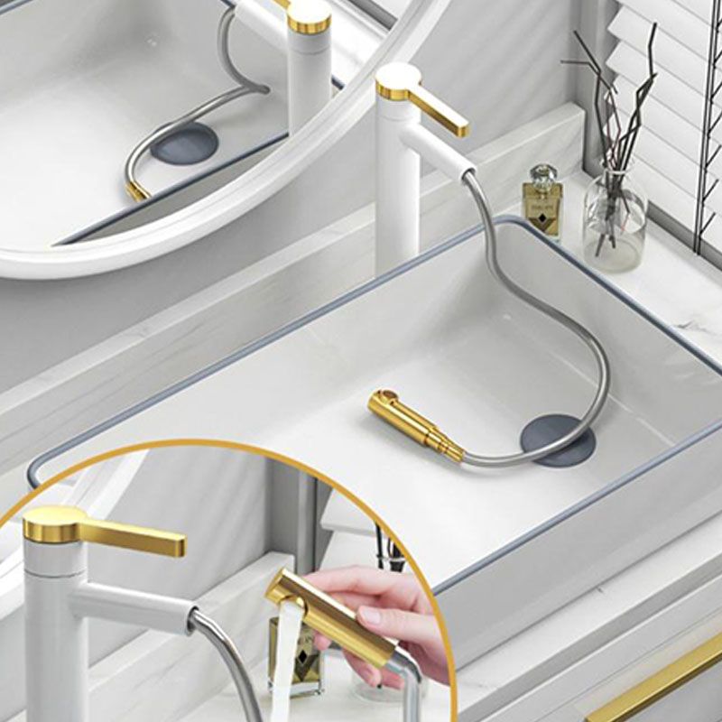Bathroom Sink Ceramic Rectangular Faucet Single Rod Handle Sink