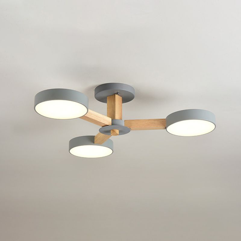 Wooden LED Macaron Ceiling Light in Modern Simplicity Iron Radial Ceiling Fixture with Acrylic Shade