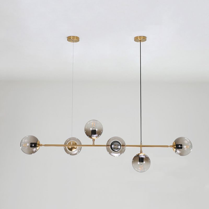 Modernism Glass Shaded Ceiling Light Golden Kitchen Island Lighting for Dining Room