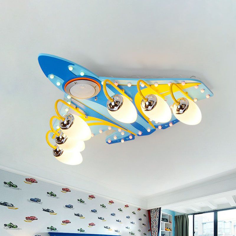 Blue Aircraft Flush Mount Lighting Kids Style Metal LED Flush Mount Fixture for Nursery