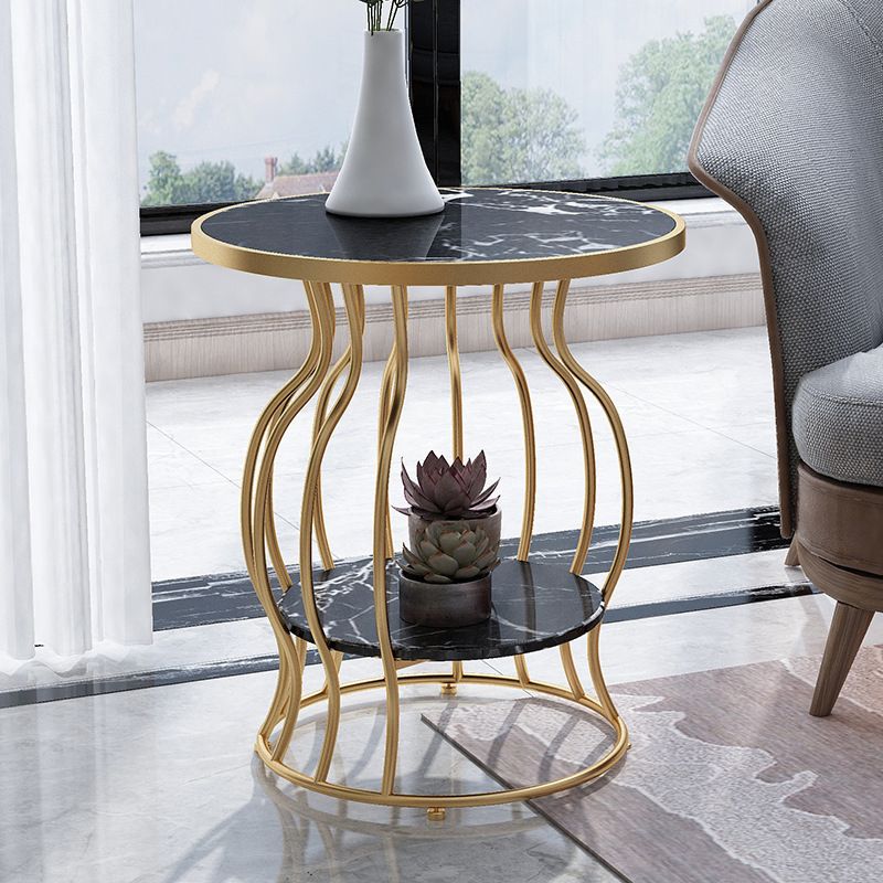 Double Tier End Table Modernist Slate Side Table with Storage Shelf