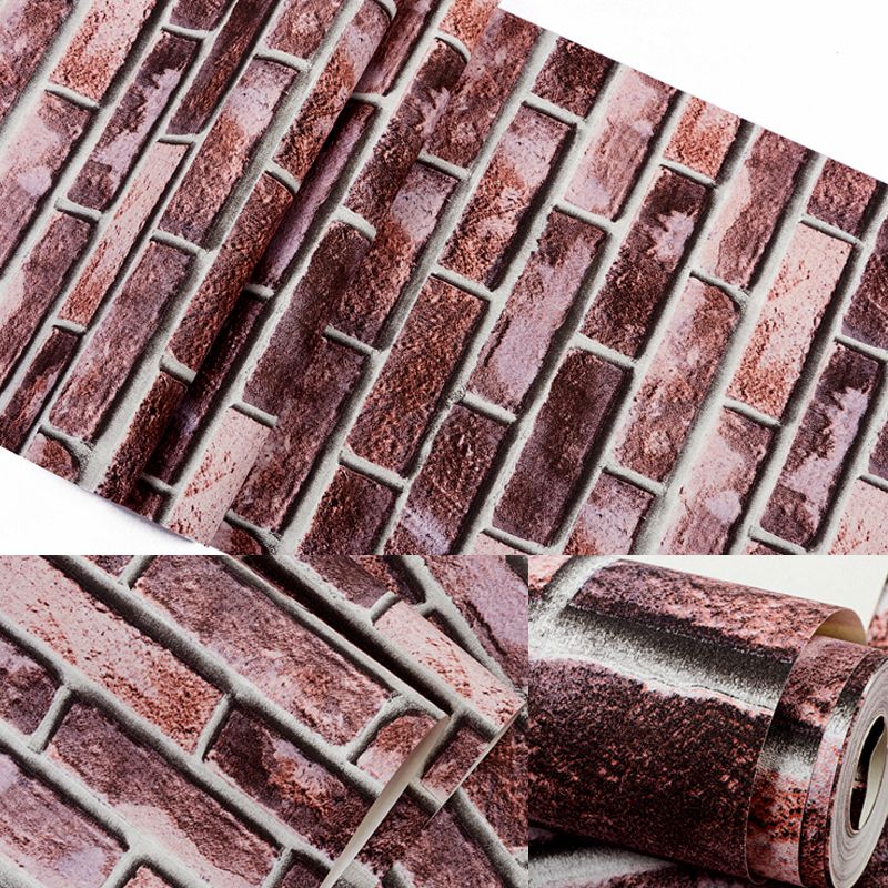 Brick and Mortar Wallpaper in Dark Color Countryside Wall Art for Restaurant, Washable