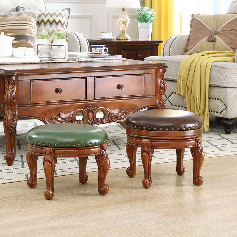 Mid-Century Modern Plain Pouf PU Leather Round Water Resistant Chair Ottoman