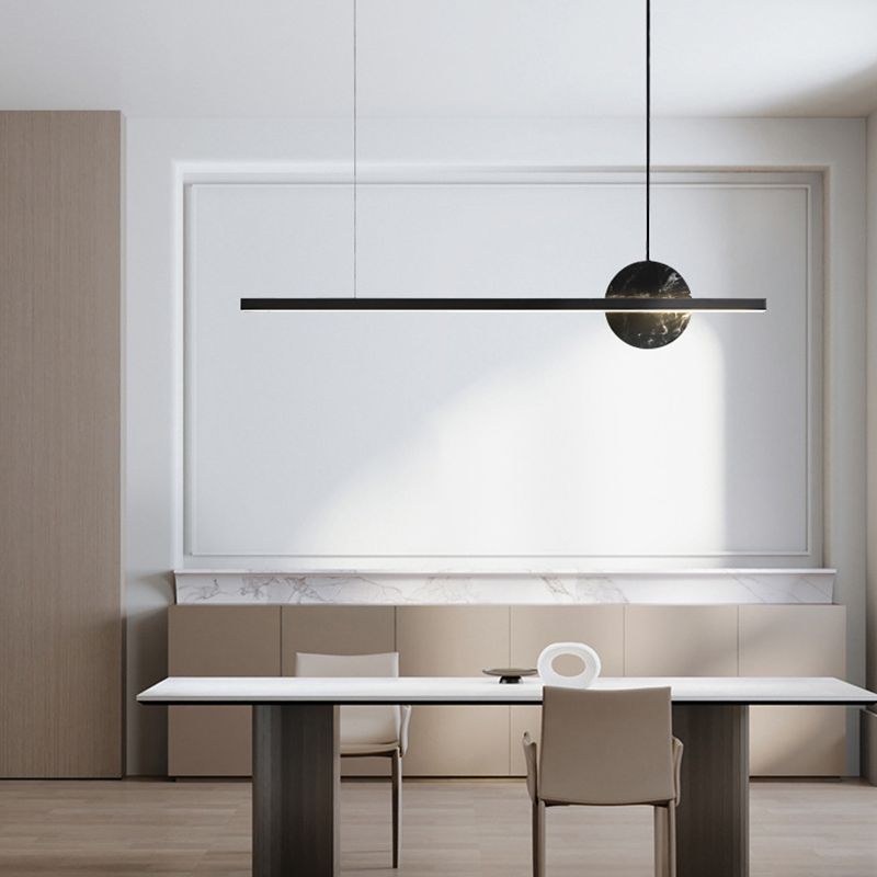 Linear LED Kitchen Island Fixture in Black / Gold Brass and Marble Ceiling Pendant