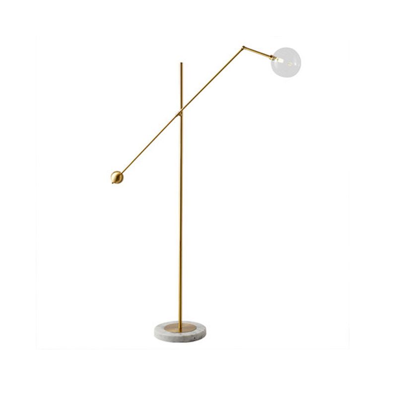 Modernist Orb-Like Task Floor Lamp Metal Single Bulb Office Standing Light with Balance Arm in Gold