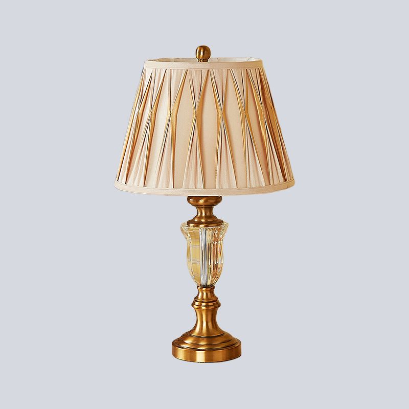 Modernism Tapered/Basket Task Light Hand-Cut Crystal 1 Bulb Nightstand Lamp in Light Brown
