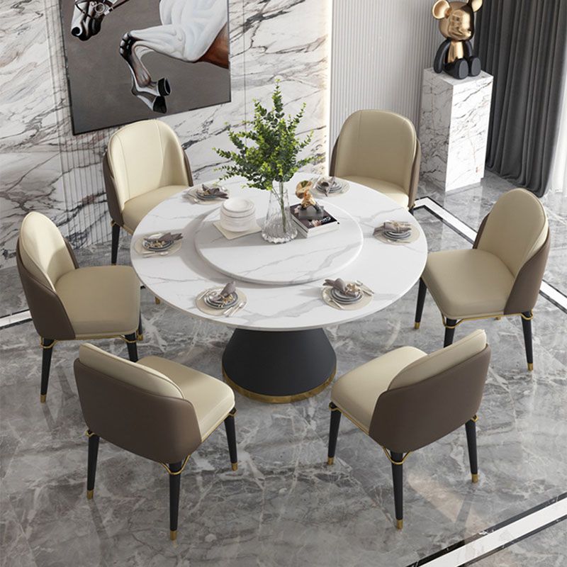 Scandinavian Style Leather Dining Chair for Home Armless Solid Back Chair