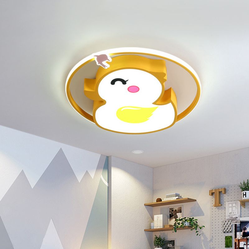 Cartoon LED Plafond Flush Mount Geel Vrolijke Eend Flushmount Verlichting met Acryl