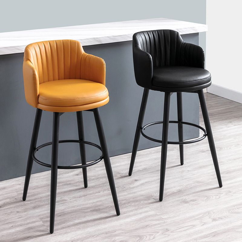 Modern Reception Armed Swivel Stool Matte Finish Leather Barstool
