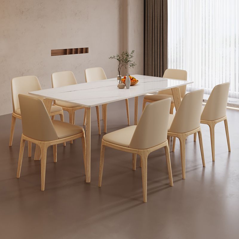 Mid-Century Stone top Dining Table Rectangle Dining Table with Natural Legs