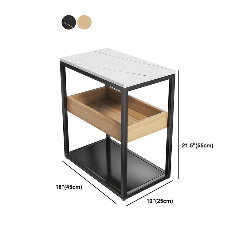 Metal Nightstand Contemporary Glass Top Night Table with Shelves