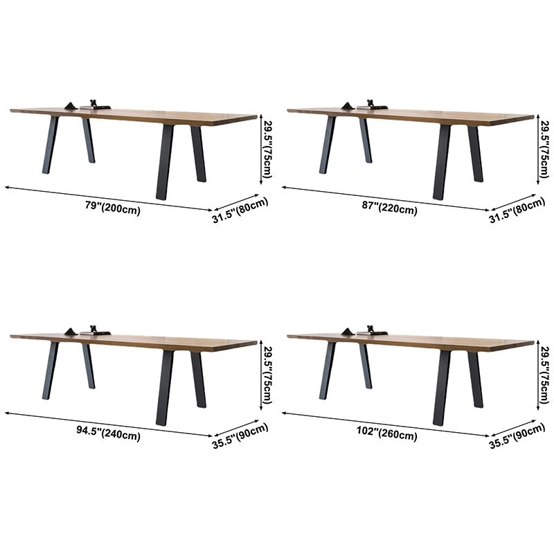 Mesa de comedor de rectángulo marrón industrial Mesa de comedor estándar de madera maciza con 4 patas Base