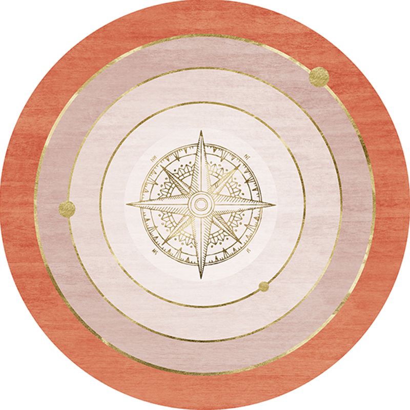 Modern Concentric Circles Pattern Rug Orange and Red Polyester Carpet Anti-Slip Pet Friendly Washable Rug for Bedroom