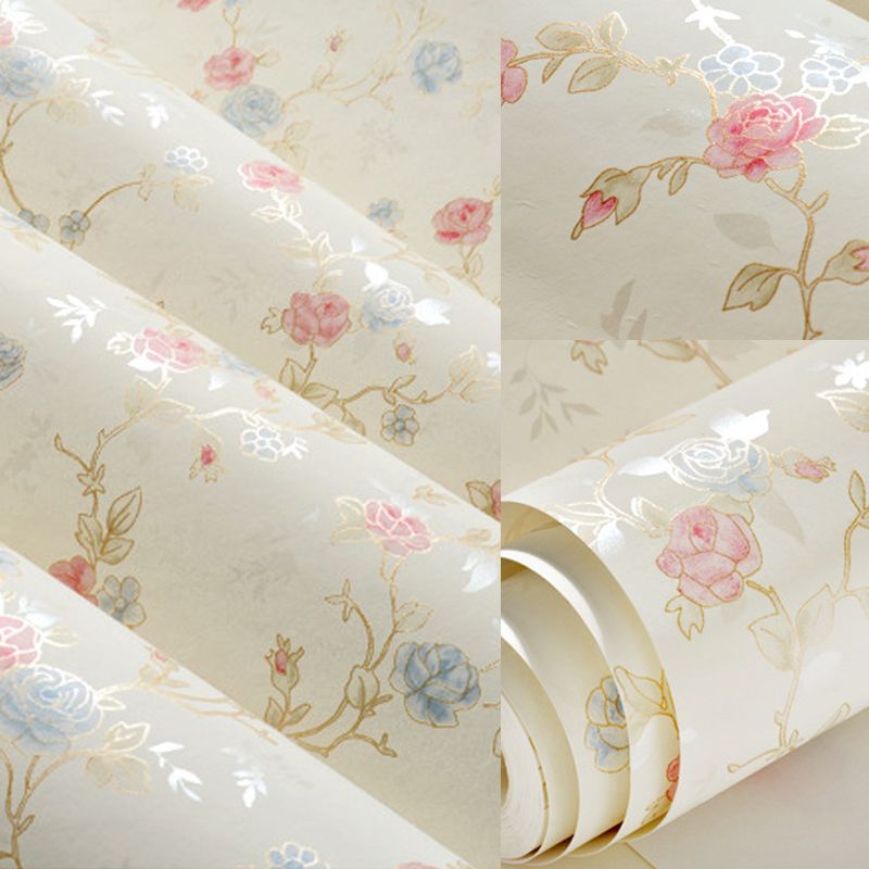 Non-Woven Material Wallpaper Roll Peony Flower Semi-Gloss Wall Decor for Living Room