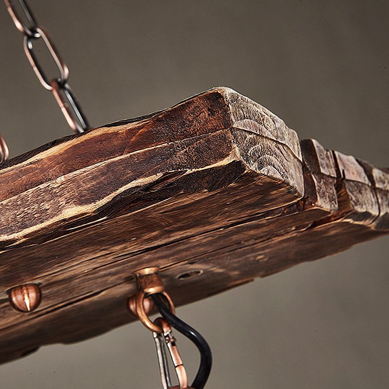 Industrial Style Island Light 3 Lights Lantern Shape Wooden Island Pendant Lamp for Bar Restaurant