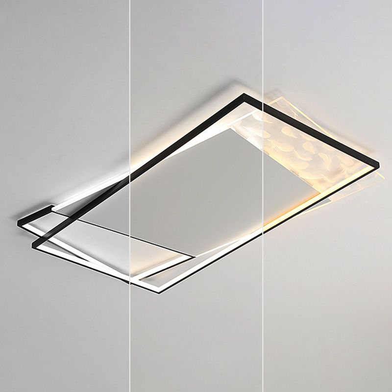 Geometric Feather LED Semi Flush Mount in Modern Simplicity Wrought Iron Ceiling Light for Interior Spaces