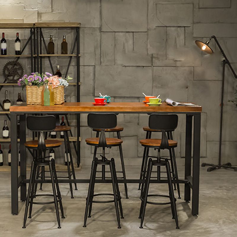 Metal Bar Table Rectangular Wood Top Bistro Pub Table with Trestle Base