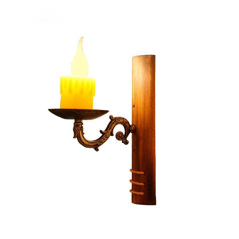 Braune rechteckige Wandleuchte Cottage Bambus 1 Lampen Wohnzimmerwandmontierlampe mit flammenloser Kerze