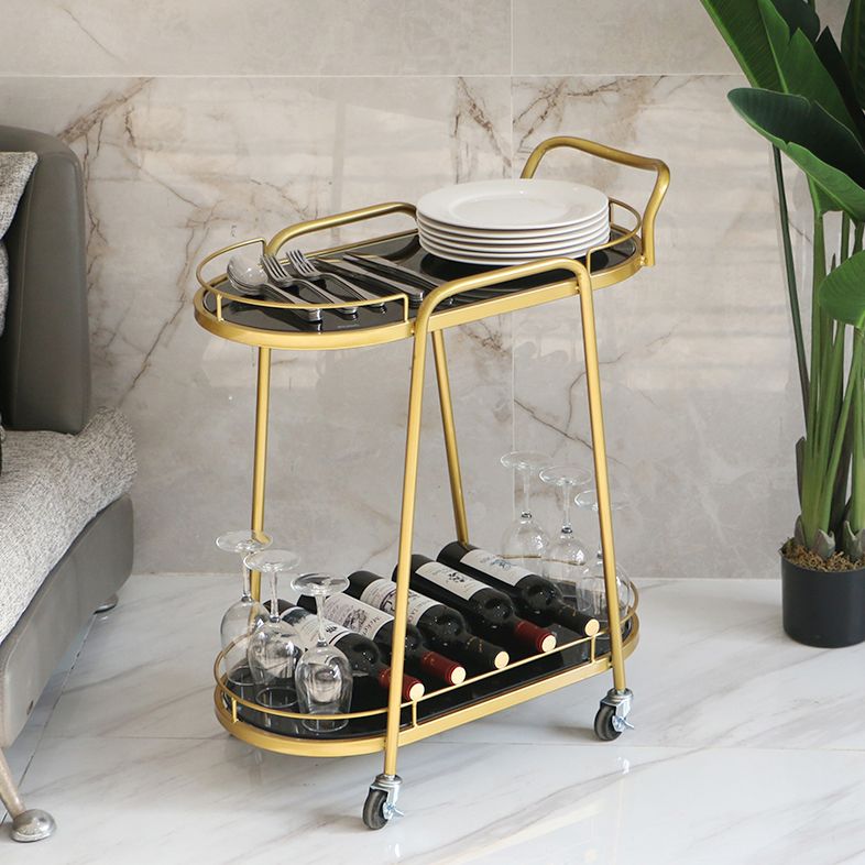 32.28"H Rolling Modern Prep Table Metal Oval Prep Table for Dining Room