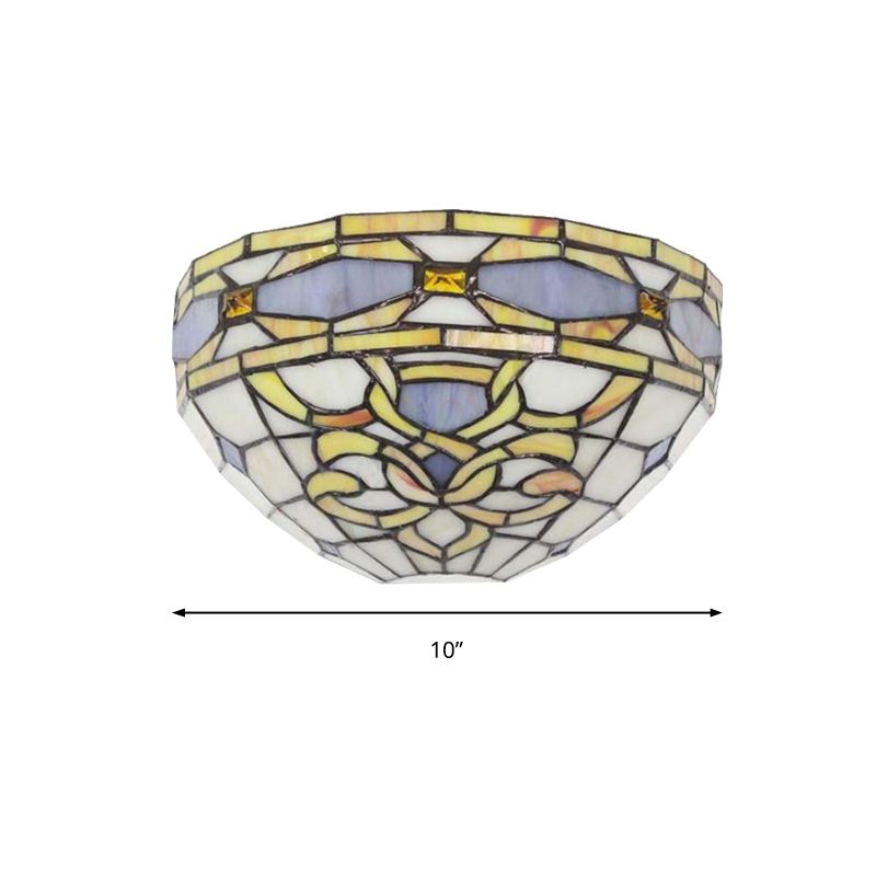 Baroque Bowl Wall Sconce Stained Glass 1 Head Wall Mount Light in Purple and Yellow for Staircase