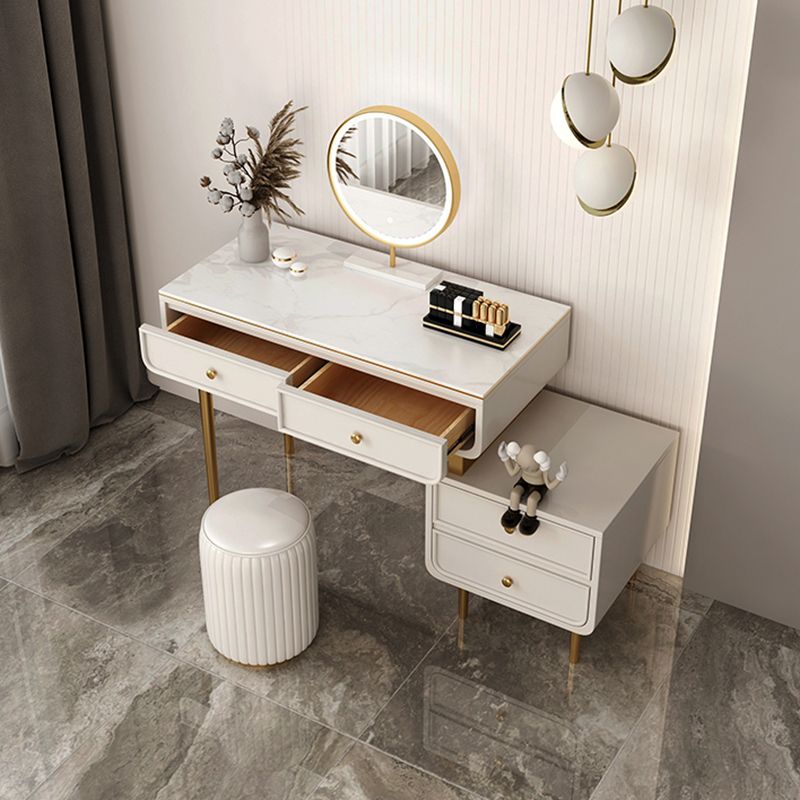 Glam Slate Top Make-up Vanity 4 Drawer Vanity Desk for Bedroom