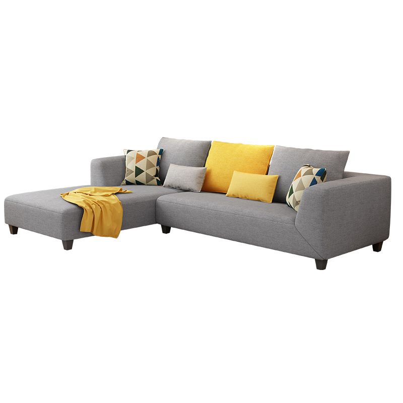 70"W Scandinavian Sectional Sofa Grey Pillowed Back Cushions Sectional