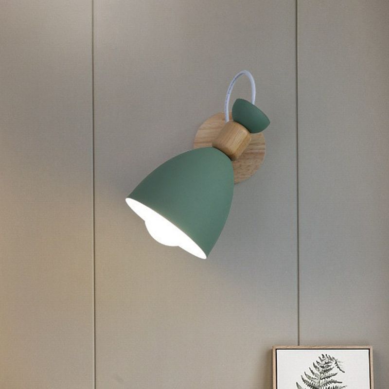 Metallic Swivel Shade Wall Lamp Macaron 1 Bulb Bedroom Wall Light Fixture in Wood