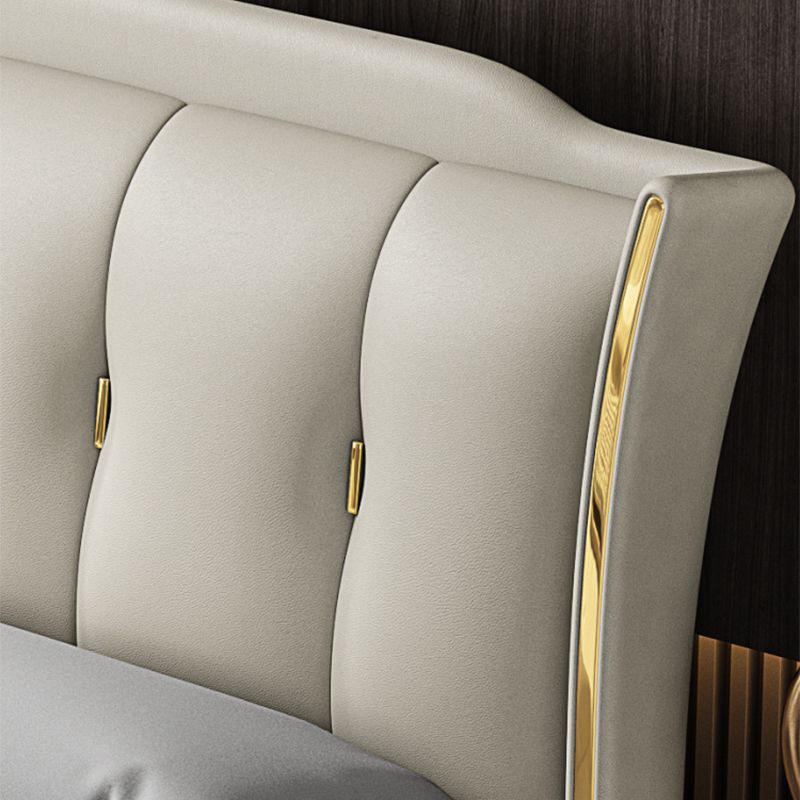 84.65 inch Wide Victorian Wingback Bed Pine Wood Bed with Upholstered Headboard