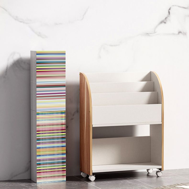 Contemporary Ladder Bookcase Manufactured Wood Bookshelf with Caster Wheels