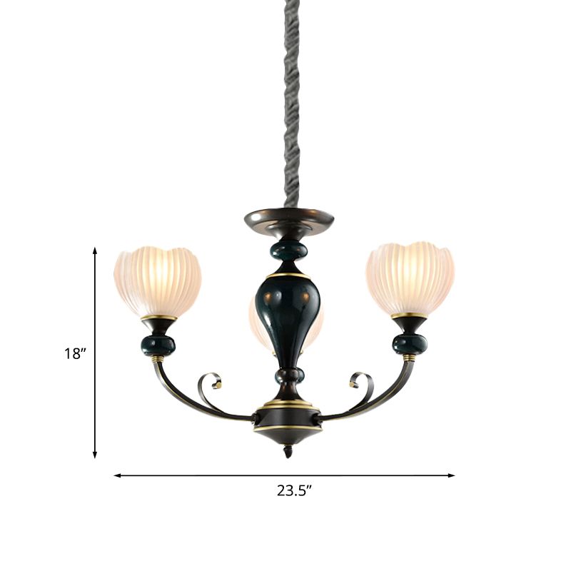Dome a costine lampadario in vetro tradizionalista 3/5 lampadine sala da pranzo a ciondolo di illuminazione in nero
