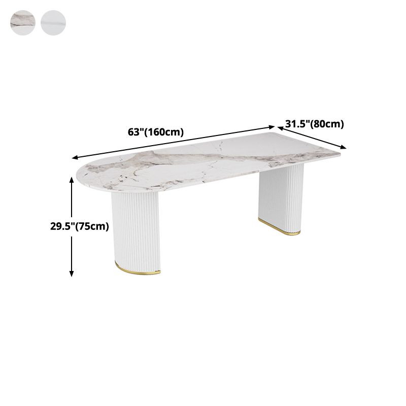 Stone Top Dining Table Modern Dining Table with Double Pedestal Base in White