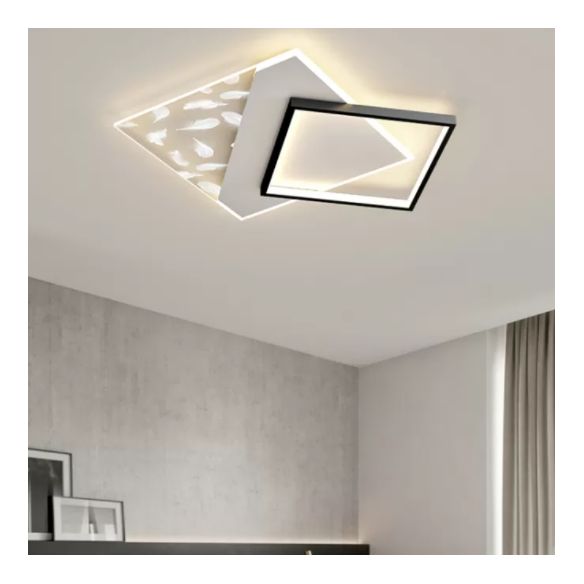Modern Concise Geometric LED Semi Flush Mount Feather Acrylic Ceiling Light in Black